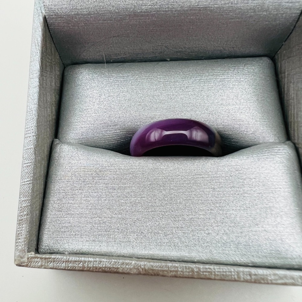 Purple Glass Band Ring Size 5 3/4 Marbled Minimalist Statement Chic